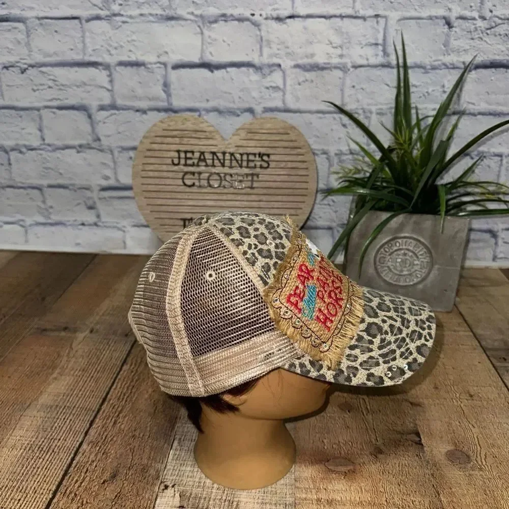 Fear the little paint horse baseball cap leopard burlap rhinestones